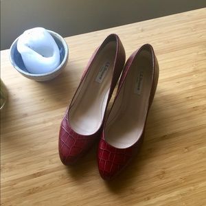 LK Bennett deep red crocodile pumps